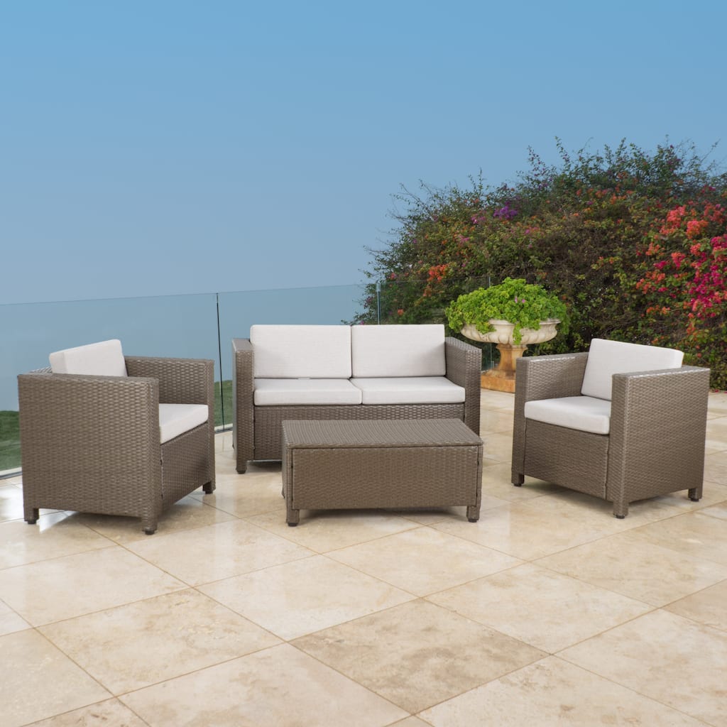 Puerta Outdoor 4-piece Chat Set with Cover by Christopher Knight Home