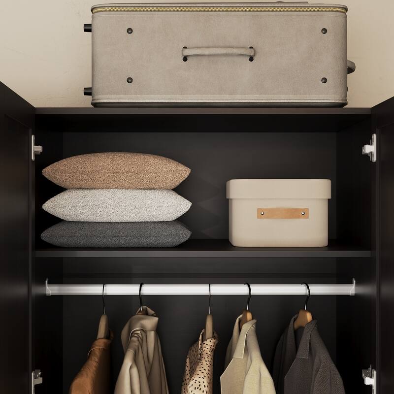 White Wardrobe Closet with Gold Handles - Modern Storage Cabinet with Drawers