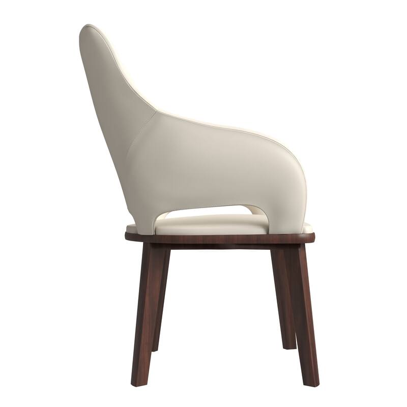 LeisureMod Set of 2 Vivara Leather Dining Chair with Padded Seat - Mid-Century Arm Chair for Home Office Bar & Kitchen