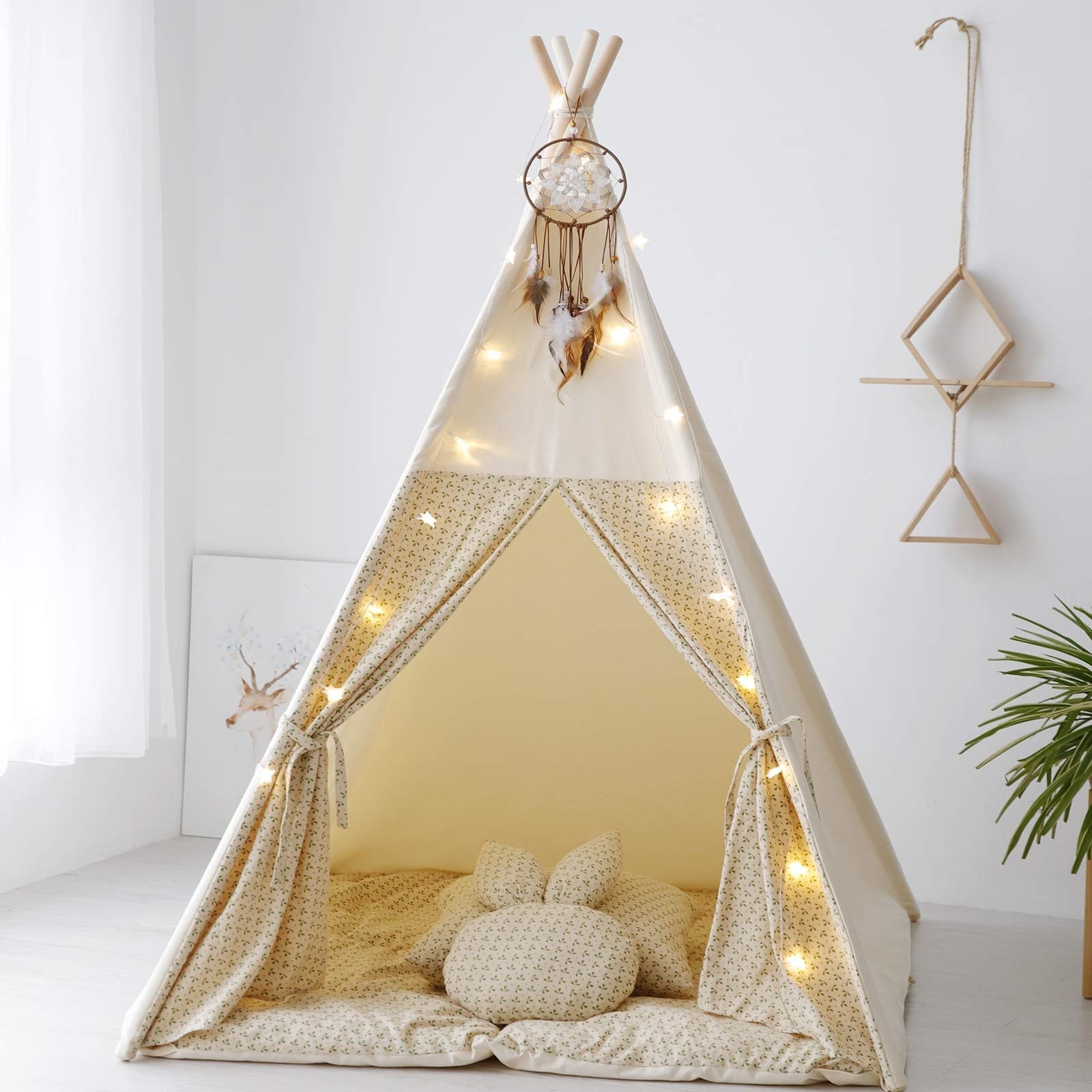 Canvas Teepee Play Tents for Kids with Carry bag No Mat Beige Beige