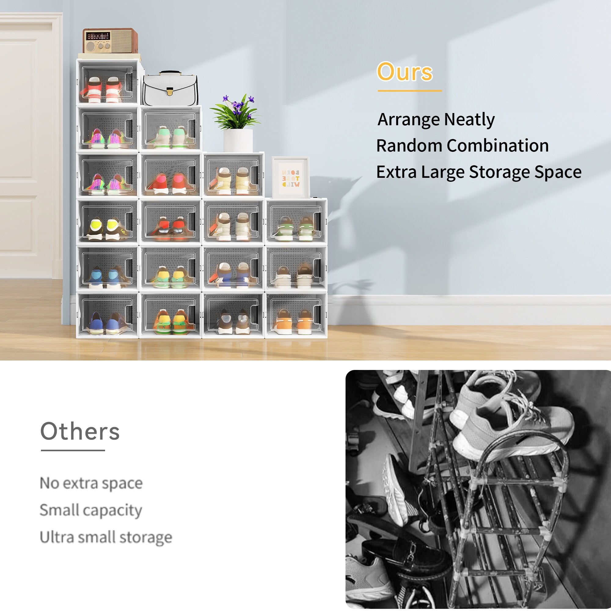 Moasis 18 PCS Large Shoe Organizer Box Stackable Rack