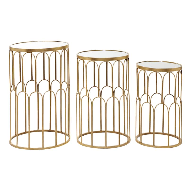 Metal Accent Table with Mirrored Glass Top - Set of 3 Gold - Roche River Decor - 18"Wx18"Lx28"H