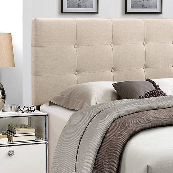 slide 2 of 15, Mid-Rise Fabric Upholstered Panel Headboard Beige - King