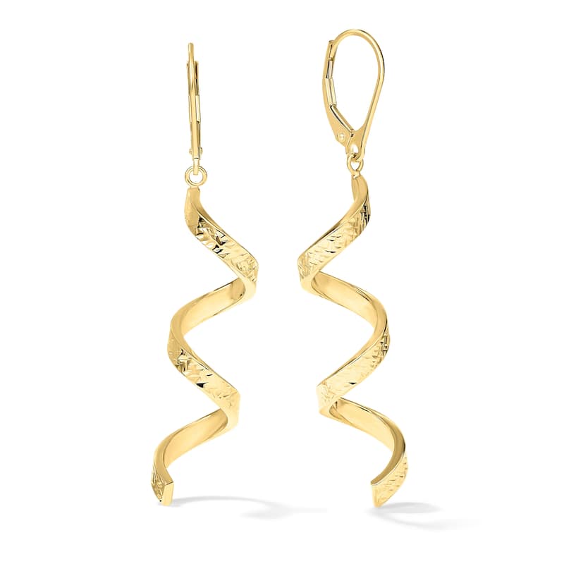 Clover 14K Yellow Gold Diamond-Cut Spiral Drop Earrings