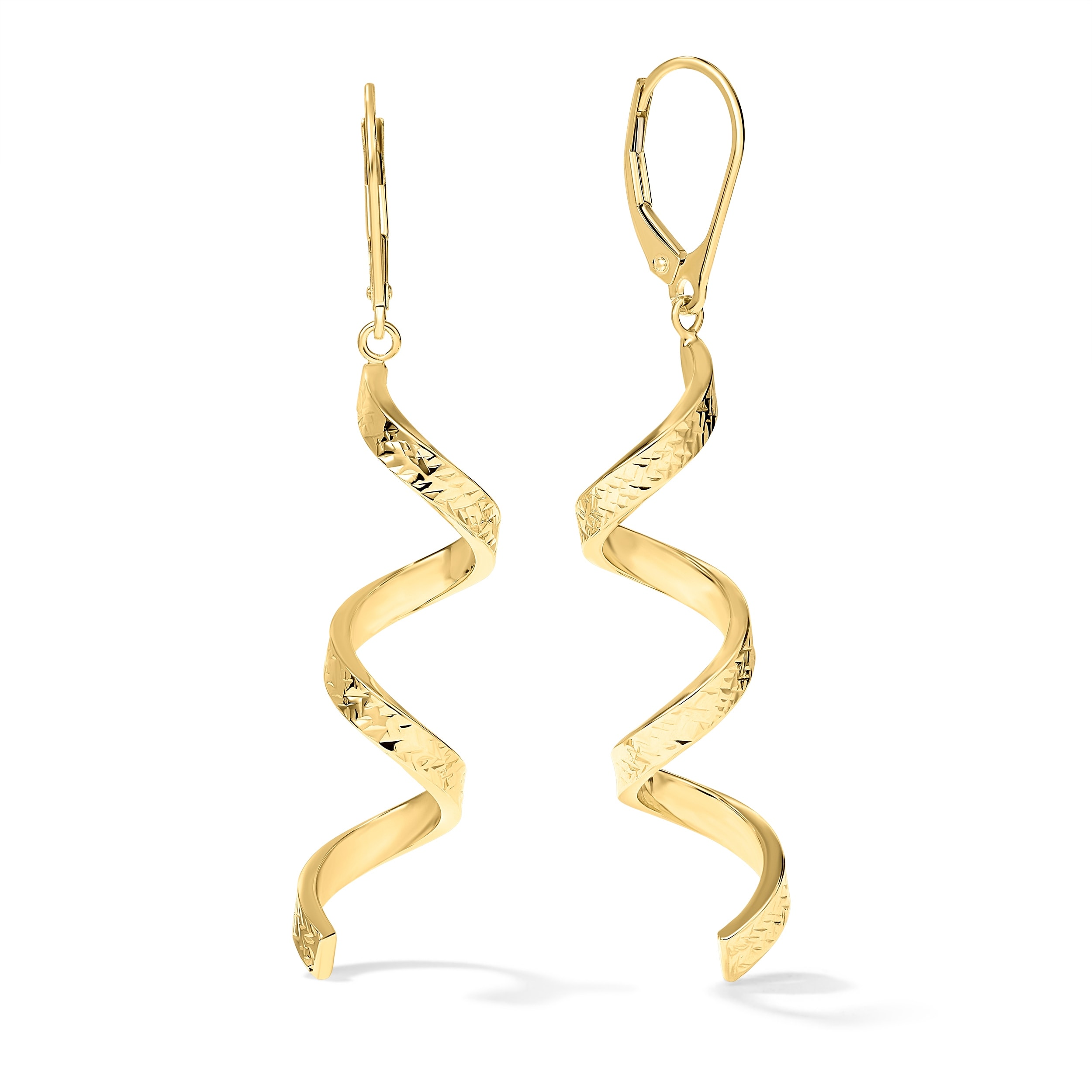 Clover 14K Yellow Gold Diamond-Cut Spiral Drop Earrings