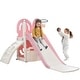 preview thumbnail 16 of 39, 4-in-1 Kids Slide with Climber, Basketball Hoop and Storage Space, Freestanding Outdoor Indoor Slide Playset Pink