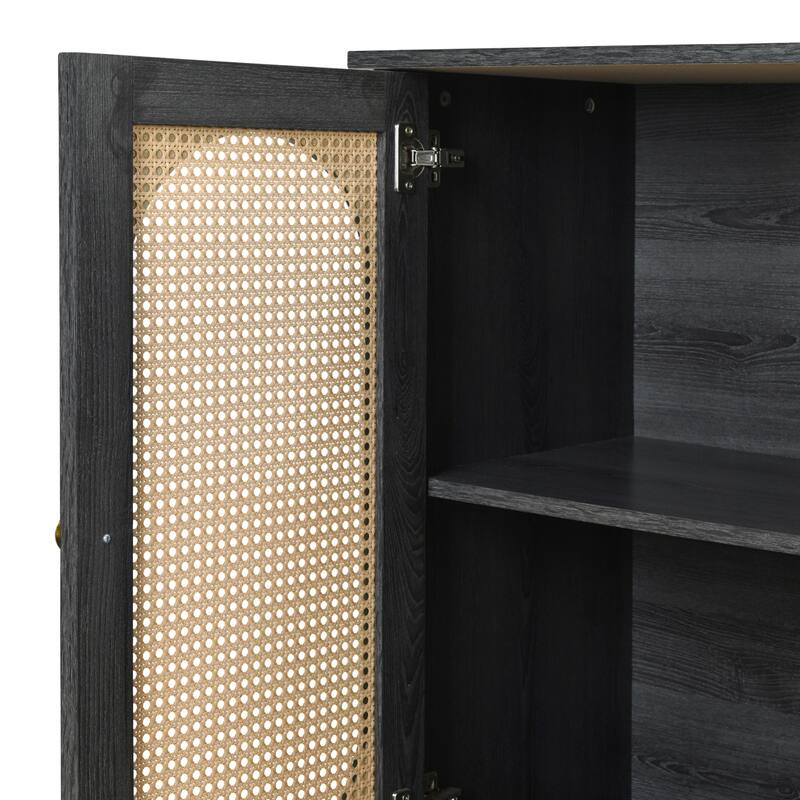 Oval Rattan Doors Black Sideboard with Adjustable Shelves