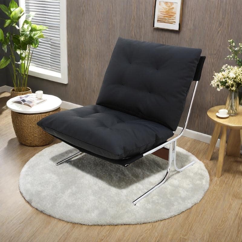 Faux Leather Modern Armchair with High Back, Metal Legs and 350lb Weight Capacity