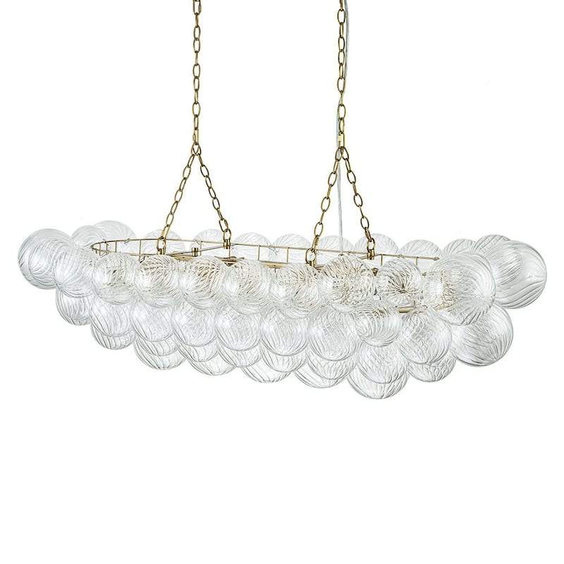 51in Brass Swirled Glass Bubble Linear Island Chandelier Dining Room