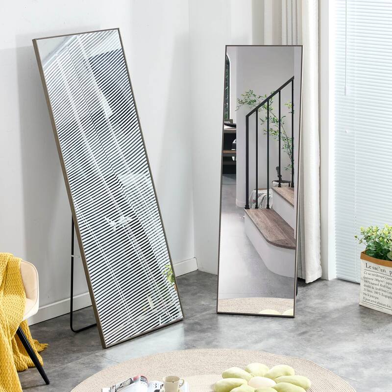 Roomfitters Full Body Mirror with Gray Solid Wood Frame, Floor or Wall Mounted Dressing Mirror for Bedroom, Gray