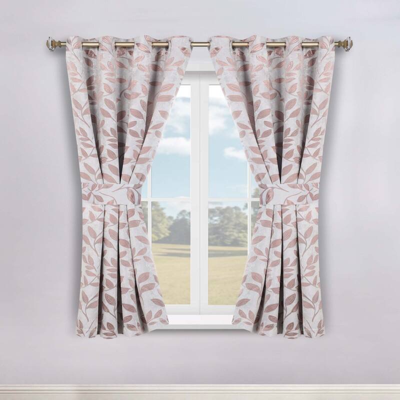 Superior Leaves Machine Washable Room Darkening Grommet With Ties Blackout Curtains, Set of 2