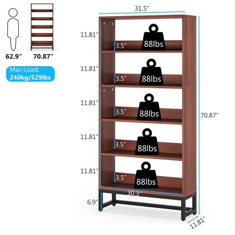 Tall Bookcase Bookshelf, 5-Tier 71 Inch Large Bookcases Organizer