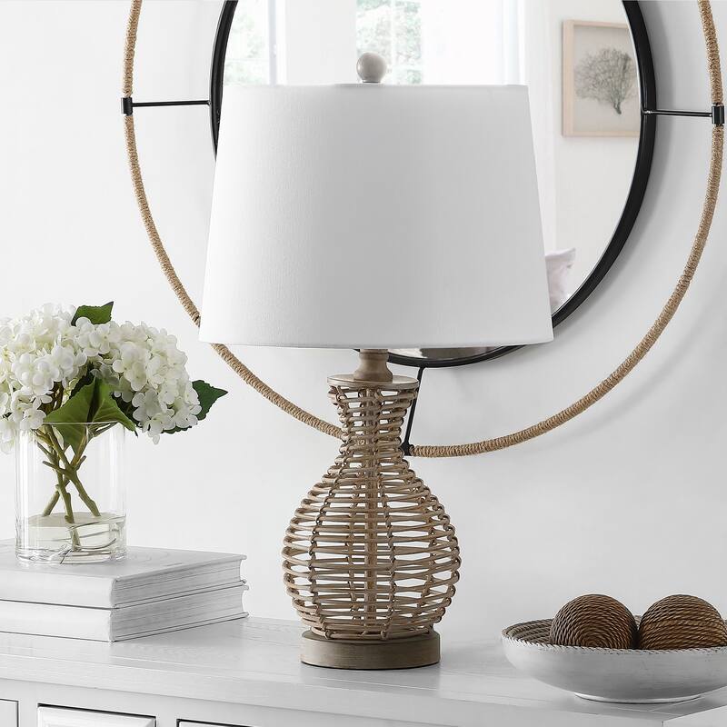 SAFAVIEH Lighting Flora 24-inch Seagrass Cage LED Table Lamp - 14"W x 14"D x 24"H