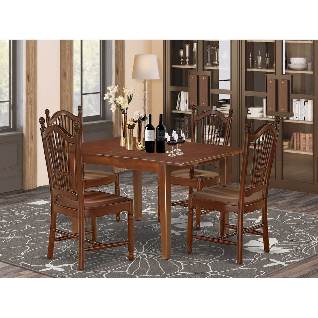 HomeStock 5-Piece Rectangle Mahogany Finish Solid Wood Top Dining table with 4-Chairs