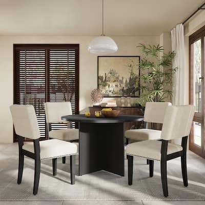 Round Dining Table Set Kitchen Table Set with 4 Upholstered Dining Chairs