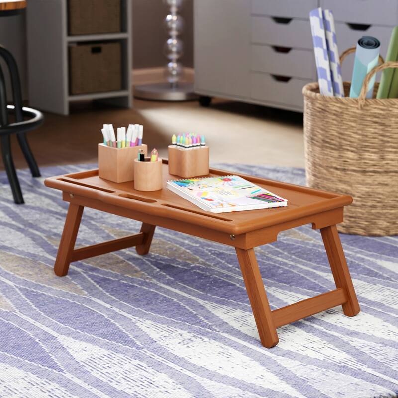 Arlo Breakfast Tray with Flip Top Teak Finish