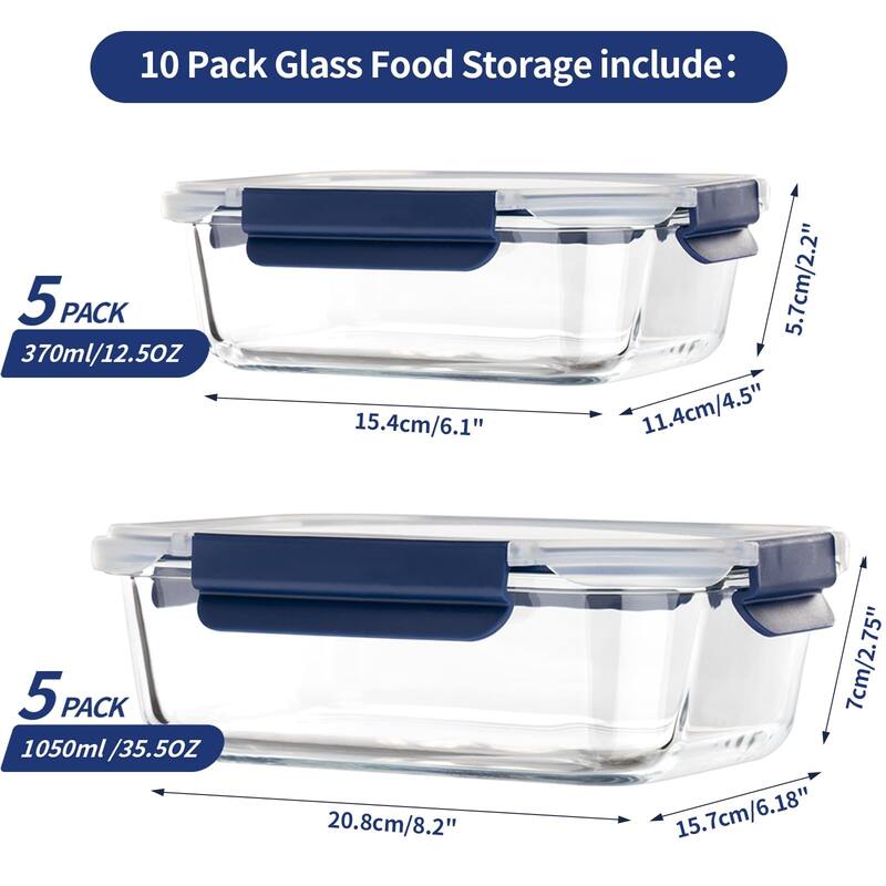 Glass Food Storage Containers with Lid Airtight,10 Pack Glass Meal Prep Containers,Glass Storage Container Set with Bpa-free Lid