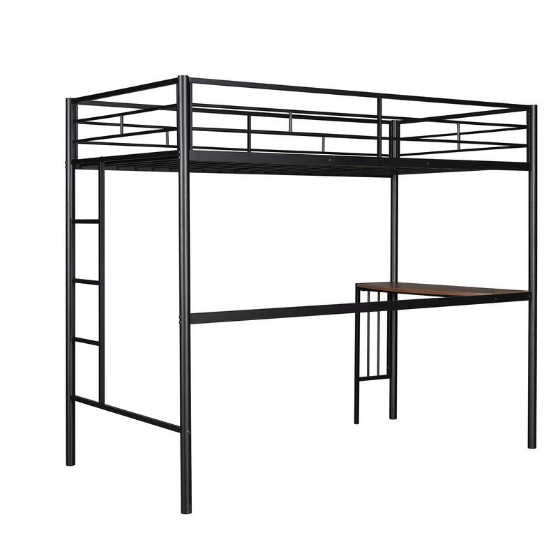 Metallic Twin Over Full Bunk Bed with Desk - Versatile Space-Saving Design, Sturdy Metal Frame