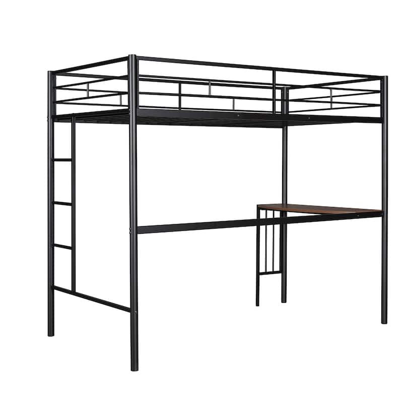 Twin over Full Size Metal Bunk Bed with Desk, Ladder and Quality Slats for Bedroom, Metallic