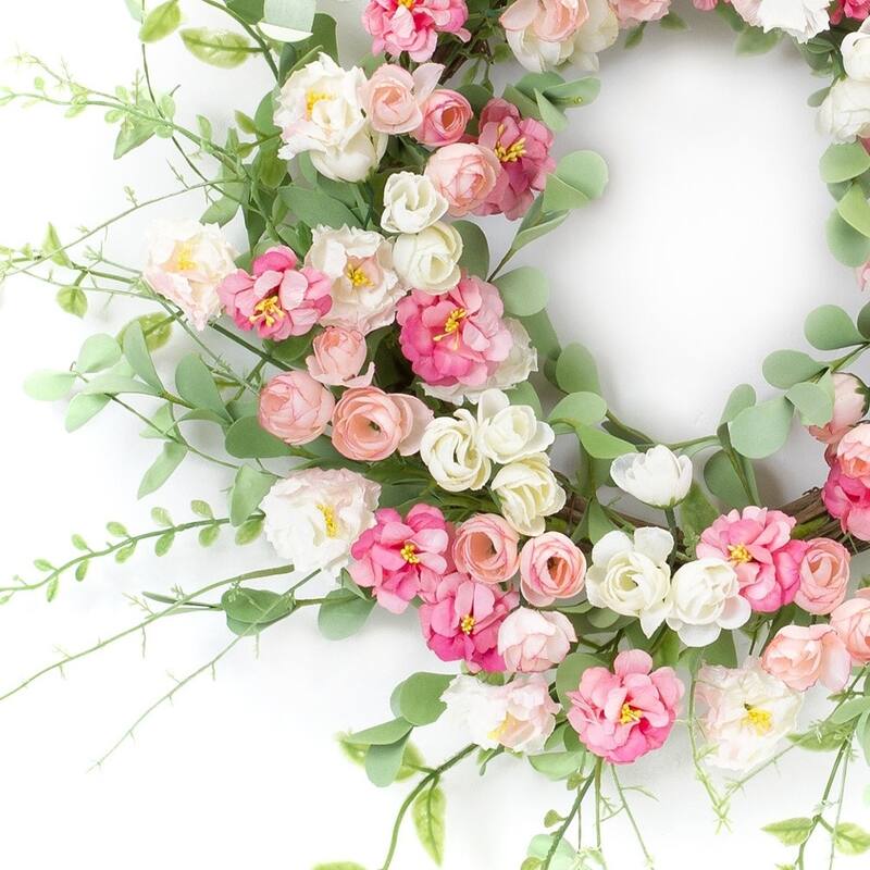 HomeRoots 23" Pink and Green Artificial Peony Wreath