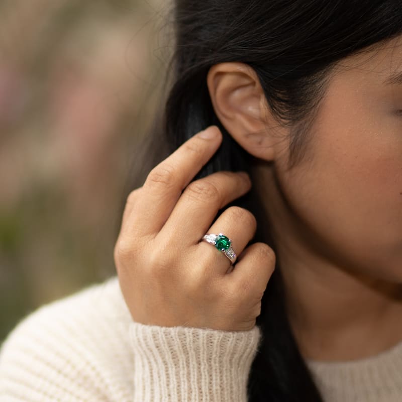 Sterling Silver 1.75 ct Created Emerald Birthstone Ring