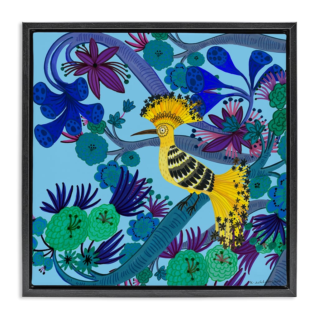 Stupell Whimsical Yellow Bird & Flowers Framed Floater Canvas Wall Art Design By Kay Widdowson