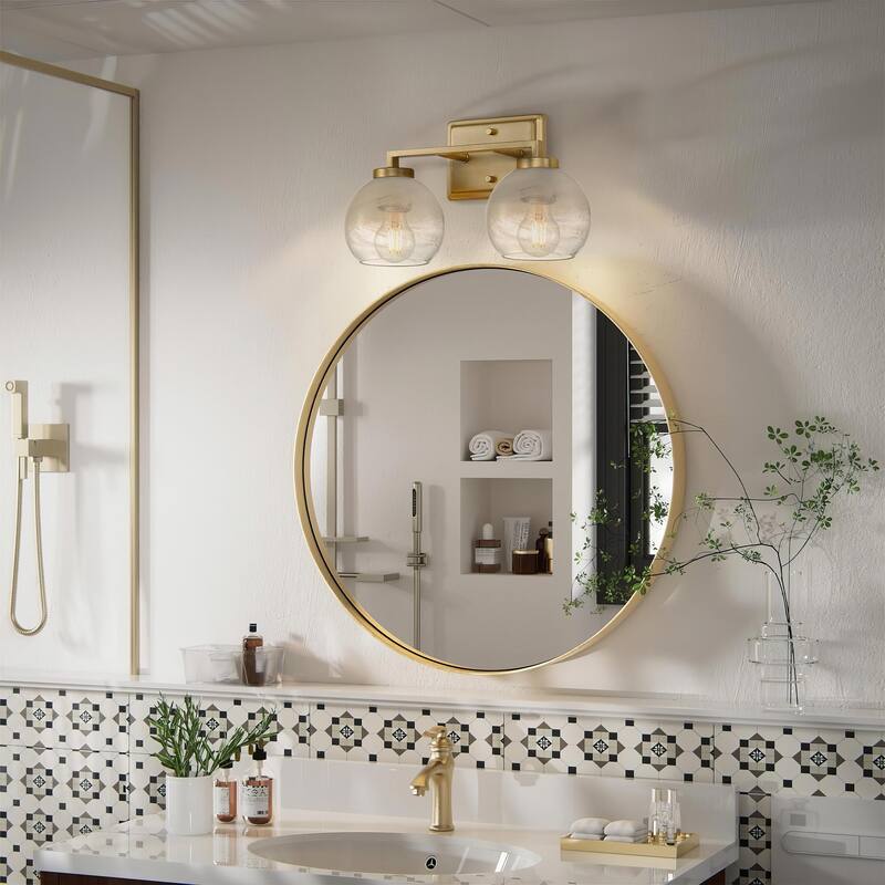 Yep by Golden Lighting Elliott 2-light Vanity in Brushed Champagne Brass and Clear Alabaster Glass - Gold