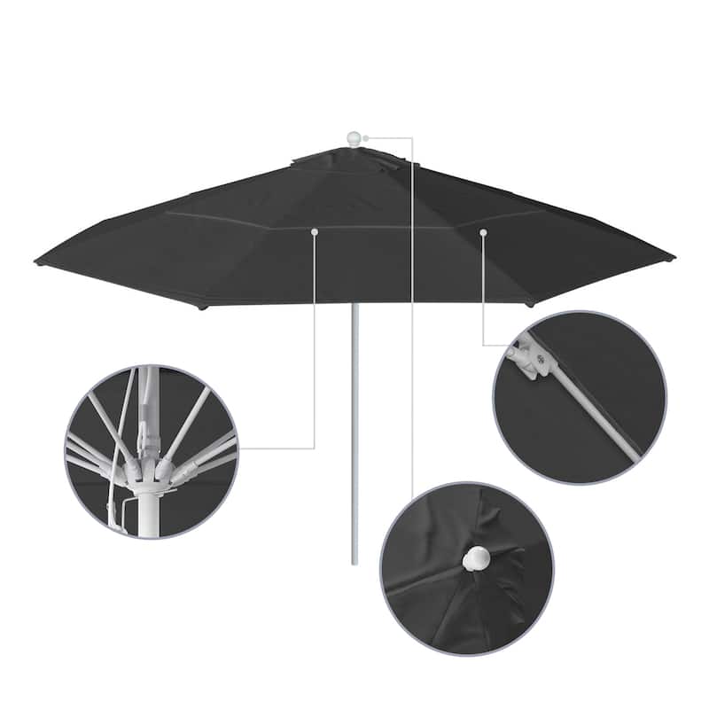 California Umbrella 11' Venture Series Patio Umbrella,White Aluminum Pole Fiberglass Ribs Pulley Lift Olefin