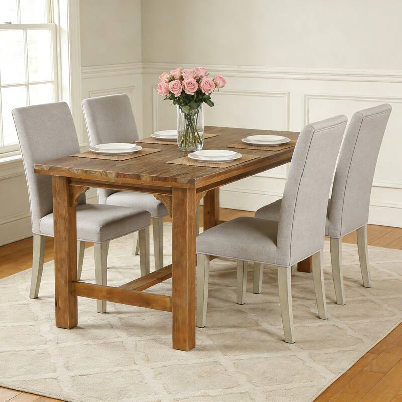 62.99" Farmhouse Solid Wood Dining Table, Seats 4-6, Rustic