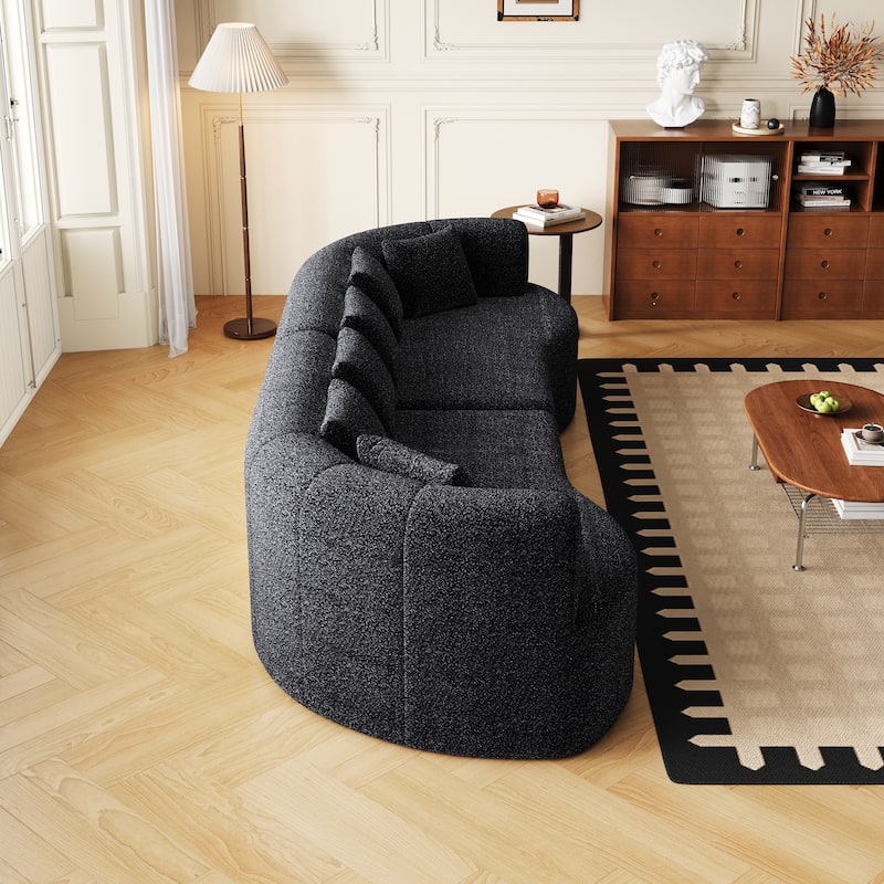 Chenille Deep Seat Curved Sectional Sofa, Modern Cloud-Like Modular Couch with 6 Throw Pillows for Living Room