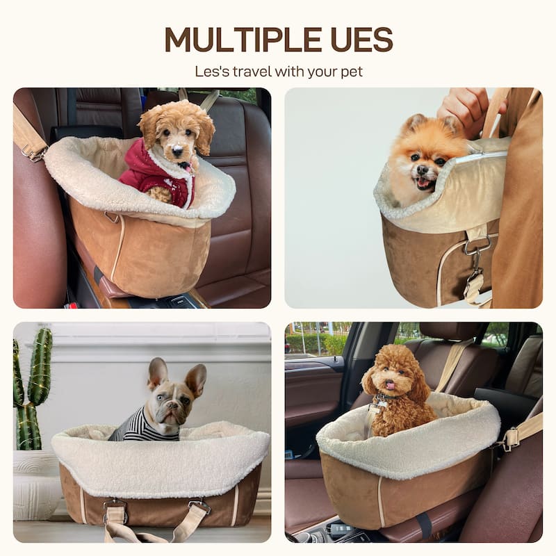 WOWMAX Small Dog Car Seat for Center Console Pet Booster Seat for Car Cat Carrier