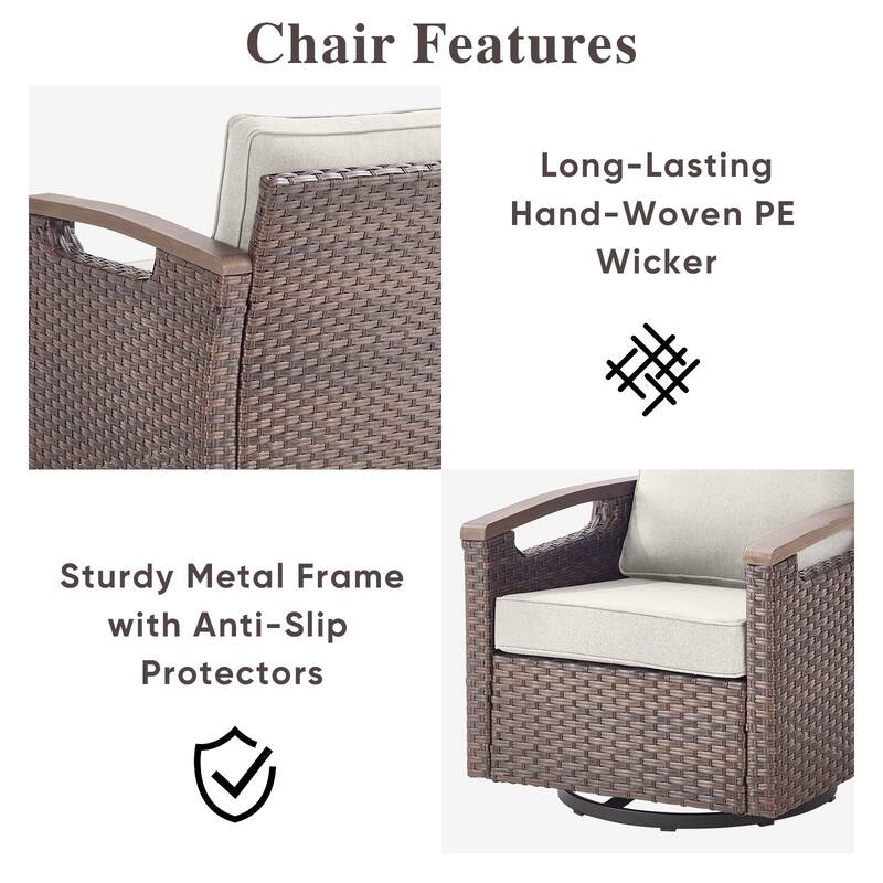 Pocassy Outdoor Swivel Chair with Cushion Set