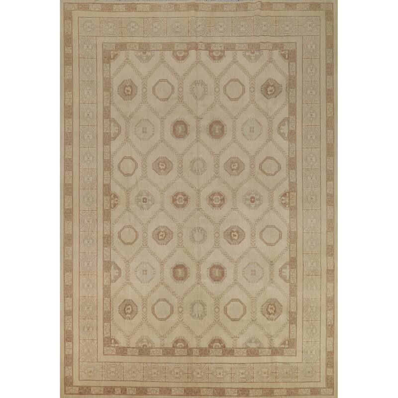 All-Over Vegetable Dye Khotan Turkish Area Rug Handmade Wool Carpet - 8'11" x 11'10"