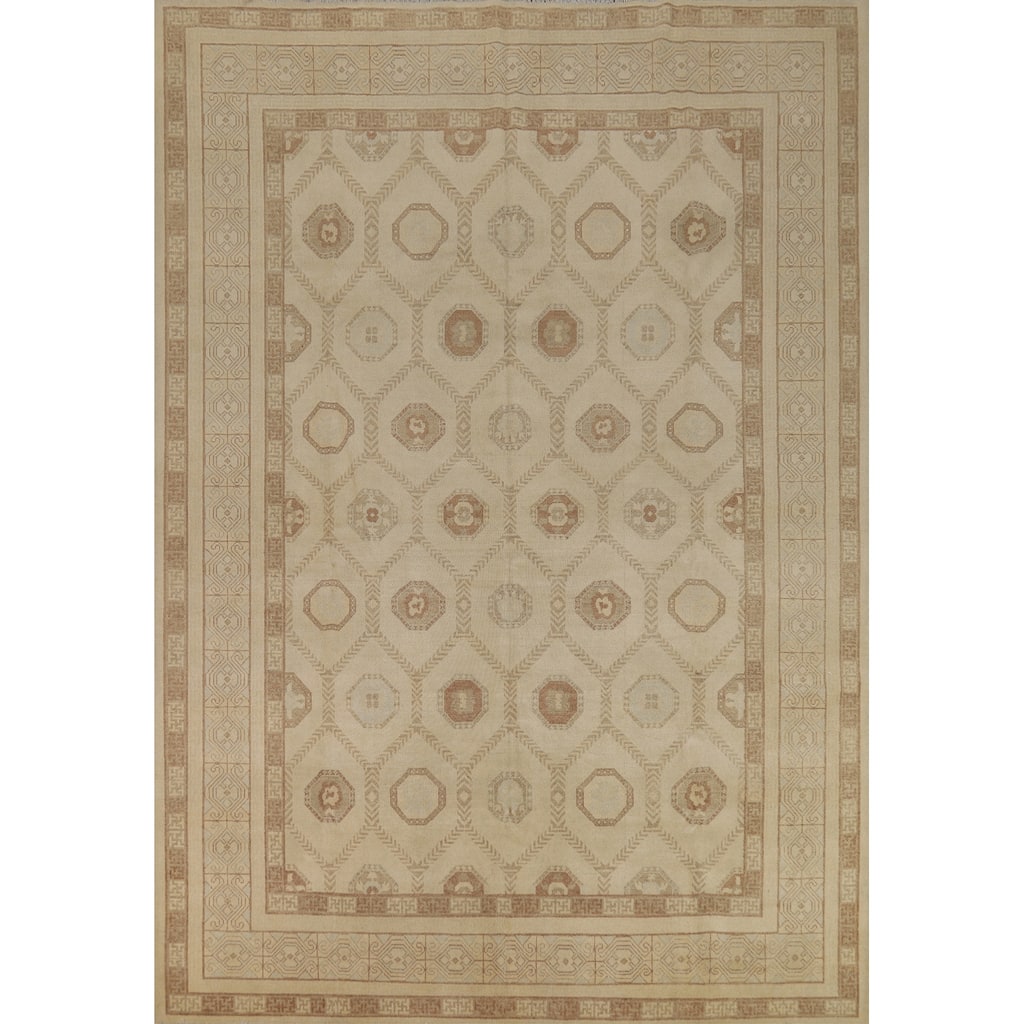 All-Over Vegetable Dye Khotan Turkish Area Rug Handmade Wool Carpet - 8'11" x 11'10"