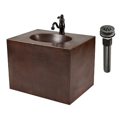 Premier Copper Products 24-inch Hand Hammered Copper Wall Mount Vanity and Faucet Combo