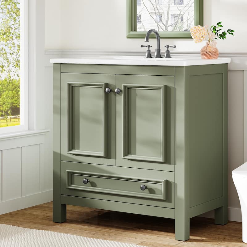 Modern Bathroom Vanity with Sink, Vanity Cabinet with Drawer and Door Organizer