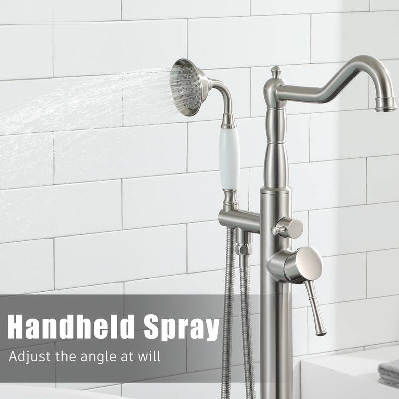 Single Handle Freestanding Tub Filler Faucet with Handshower