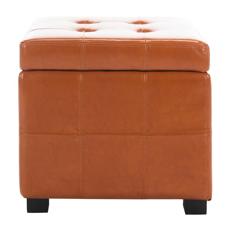SAFAVIEH Broadway Saddle Leather Tufted Storage Ottoman