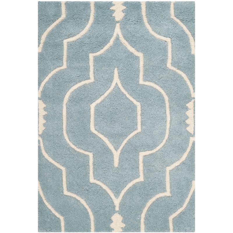 SAFAVIEH Handmade Chatham Cvetka Modern Moroccan Wool Rug - 2' x 3' - Blue/Ivory