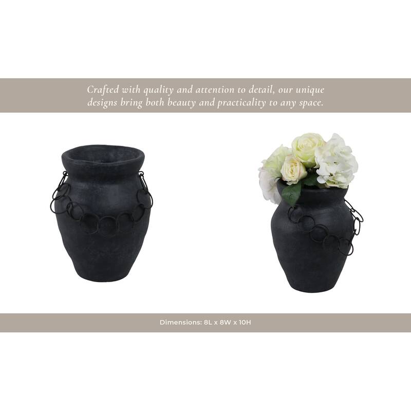 Pottery Terracotta Vase with Ring Accent Detail Modern Display Piece