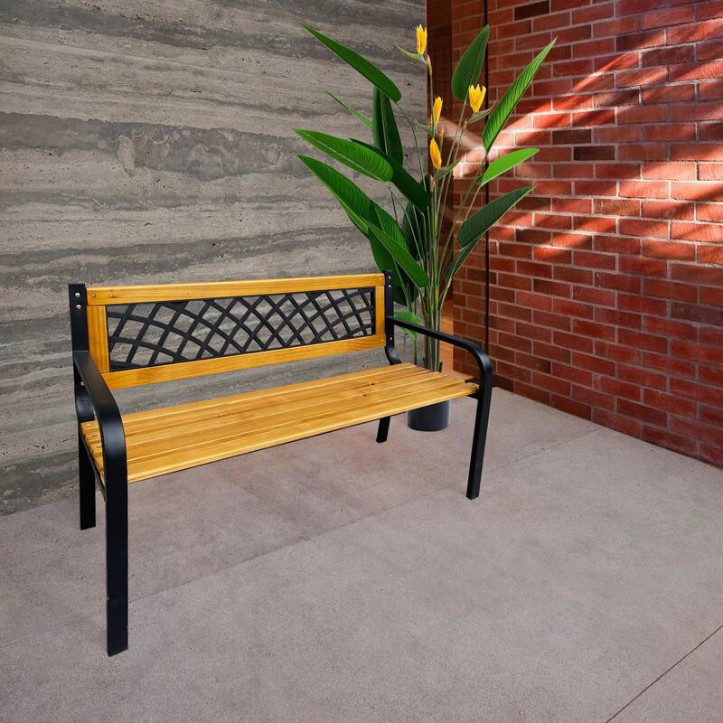 DAVEE FURNITURE Garden Bench of Iron and Hardwood Frame - 28.74" H x 46.46" W x 20.47" D