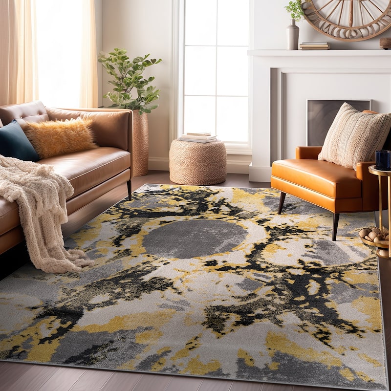 World Rug Gallery Contemporary Abstract Circles Black Area Rug