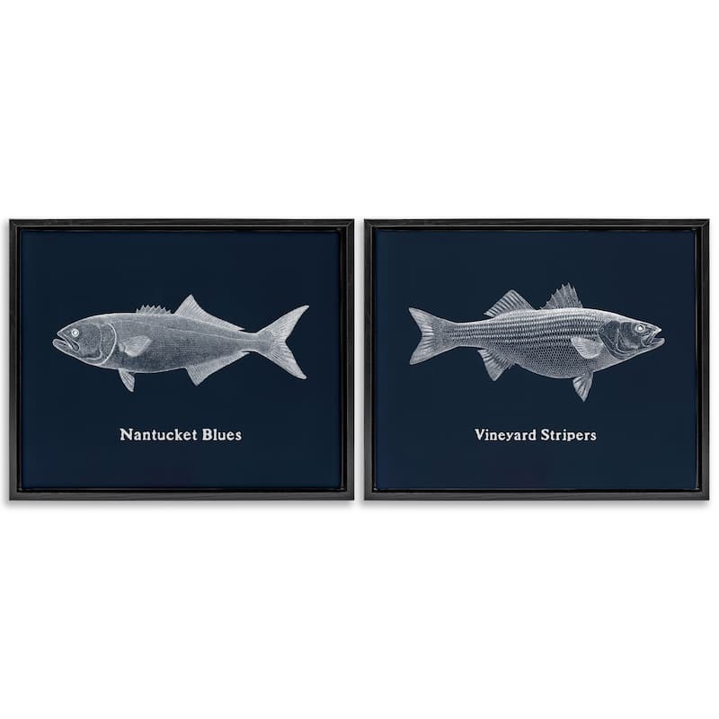 Stupell Harbor Fish Phrases Framed Floater Canvas Wall Art Design By Phillipa Katz (Set of 2) - 31 x 25 - Black