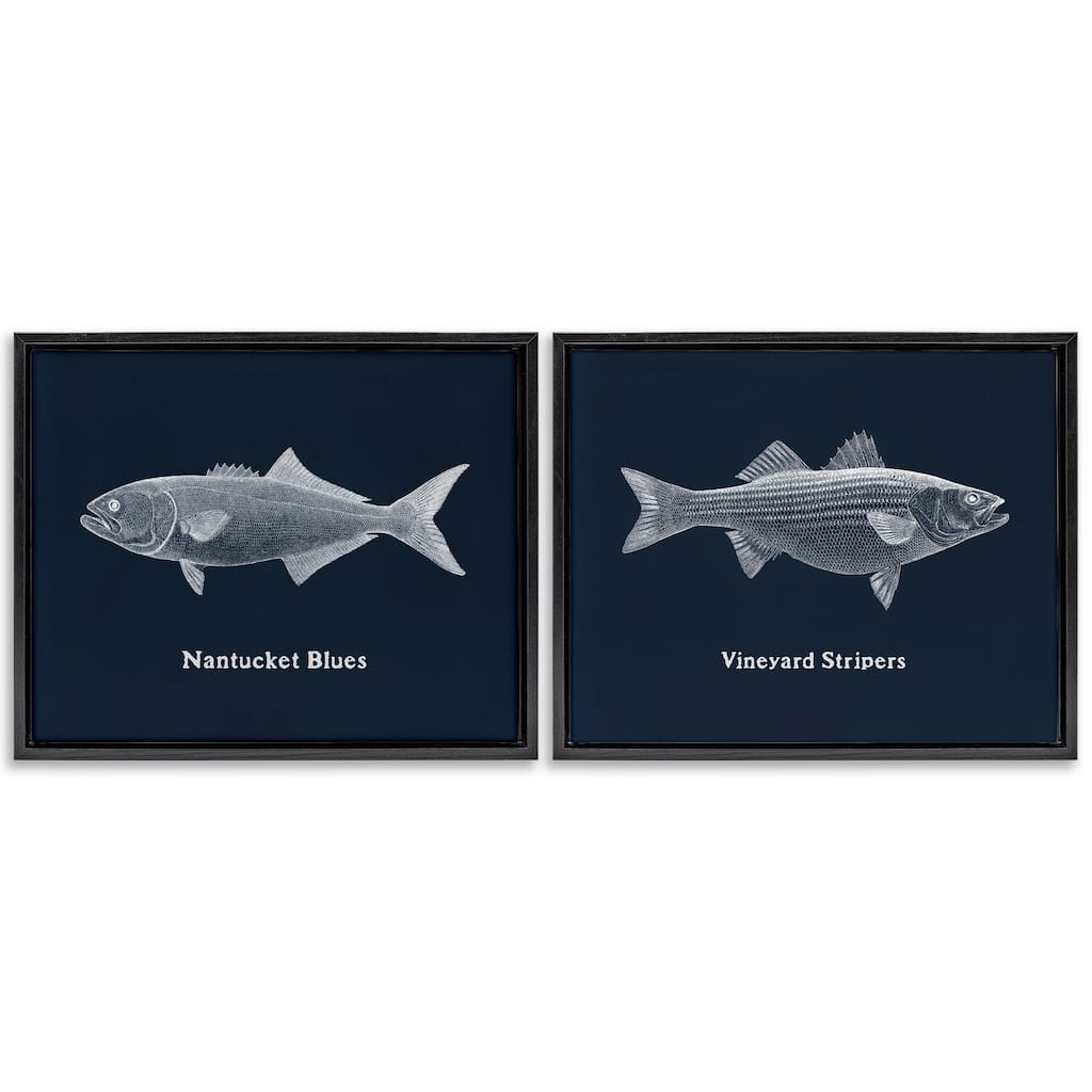 Stupell Harbor Fish Phrases Framed Floater Canvas Wall Art Design By Phillipa Katz (Set of 2)