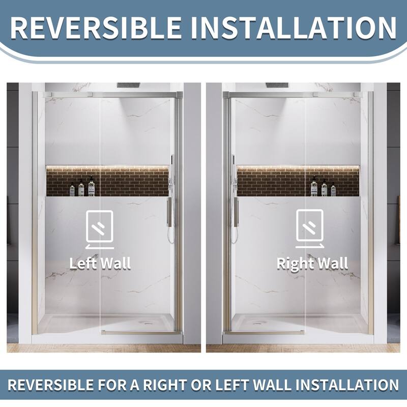 48" x 74" Glass Shower Door Framed Sliding Adjustable Brushed Nickel Clear Shower Enclosure with Hardware Kit