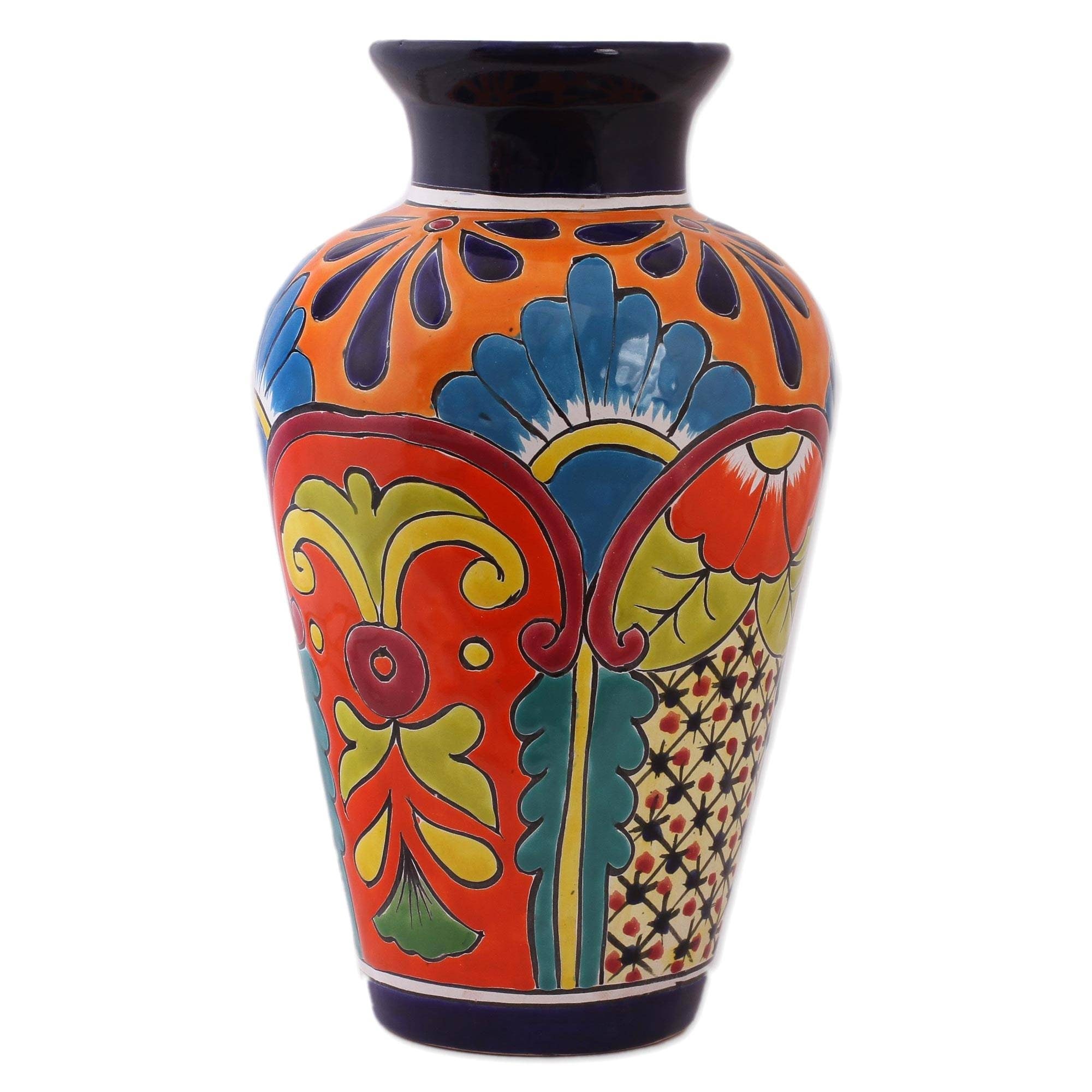 Flower vase or tabletop piece. Handbuilt ceramic vase with fun purples