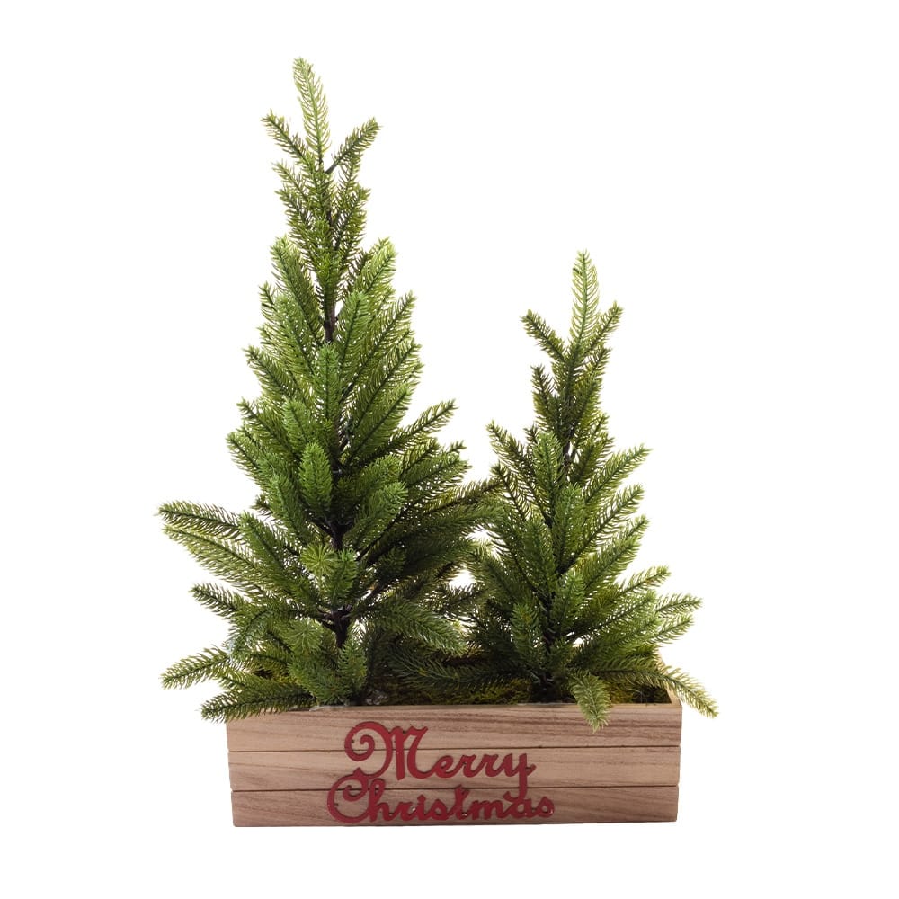 Christmas 2 ft. "Merry Christmas" 2- Pine Tree Wooden Box Decoration