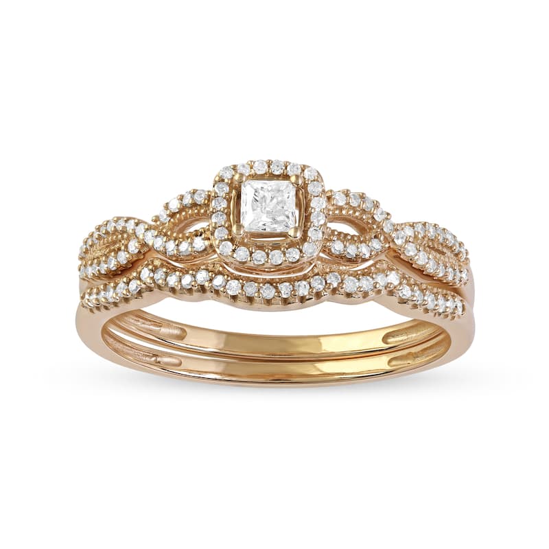 3/8ct TDW Diamond Twisted Halo Bridal Set in 10K Gold for Women - 6.5 - Yellow