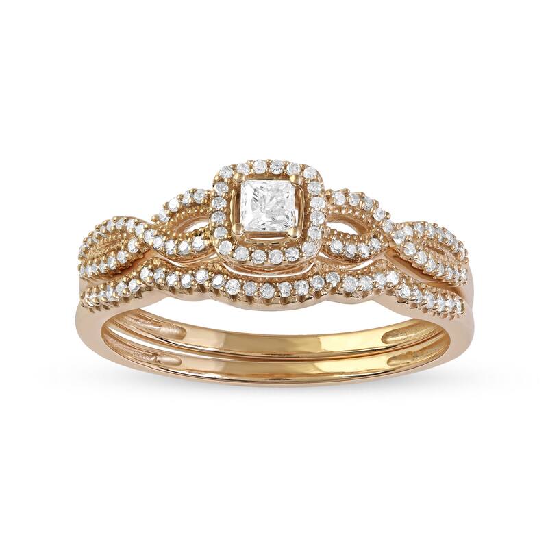 3/8ct TDW Diamond Twisted Halo Bridal Set in 10K Gold for Women
