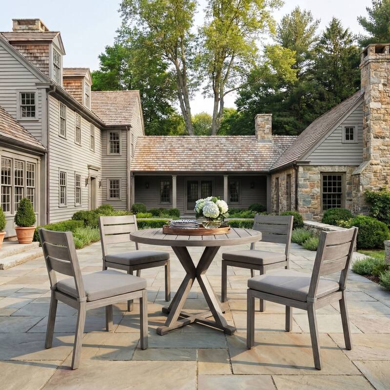 Martha Stewart All-Weather Patio Set with 36" Round Trestle Base Table and 4 Stack Chairs - 18"W x 23"D x 34"H